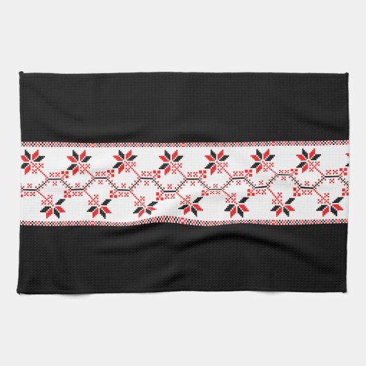 ウクライナ伝統的フォークモチーフ民族幾何学fl キッチンタオル (横)
