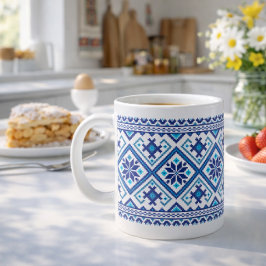 ウクライナ伝統的ンブシュバンカフォークパターンブルー コーヒーマグカップ