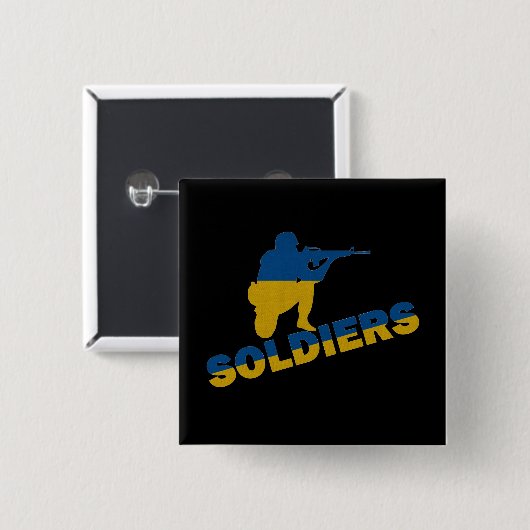 ウクライナ兵、ウクライナ国旗 缶バッジ (正面&裏面)