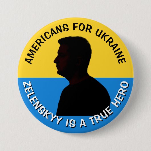 ウクライナ向けアメリカ人 | Zelenskyyサポート 缶バッジ (正面)