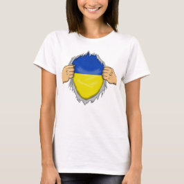 ウクライナ国旗があしらわれたボロボロのシャツ Tシャツ