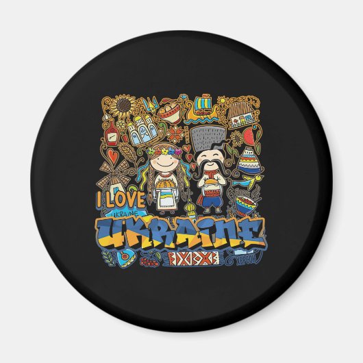 ウクライナ国旗でウクライナドードルが大好き マグネット (正面)