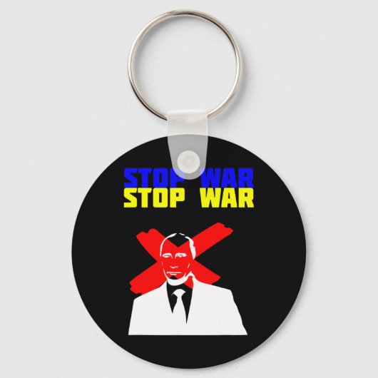 ウクライナ国旗で反プーチンを訴える Stop War Anti Putin Face キーホルダー (正面)