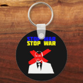 ウクライナ国旗で反プーチンを訴える Stop War Anti Putin Face キーホルダー (正面)