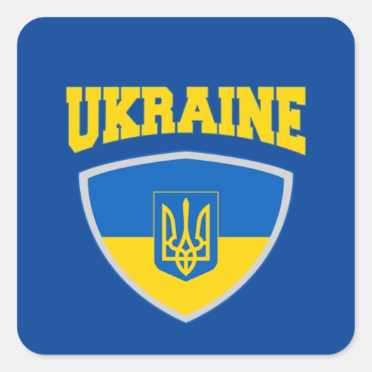 ウクライナ国旗とエンブレム スクエアシール (正面)