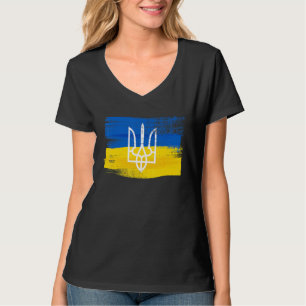 ウクライナ国旗とコート・オブ・アームズ絵を描ウクライナパ Tシャツ