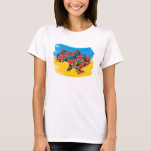 ウクライナ国旗とヴィバーナムベリーの地図 Tシャツ