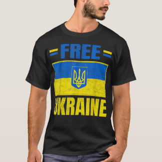 ウクライナ国旗と共に立つウクライナ支持 Tシャツ