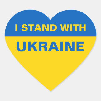 ウクライナ国旗と共に立つ ハートシール