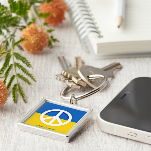 ウクライナ国旗と平和シンボルのキーチェーン キーホルダー (側面)