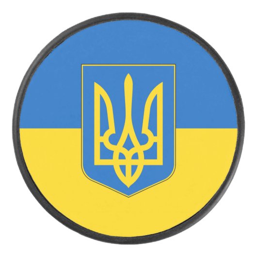 ウクライナ国旗と愛国的なホッケーパック アイスホッケーパック (正面)