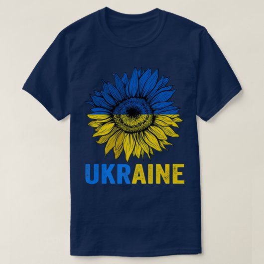 ウクライナ国旗のひまわりヴィンテージウクライナサポート Tシャツ (デザイン正面)