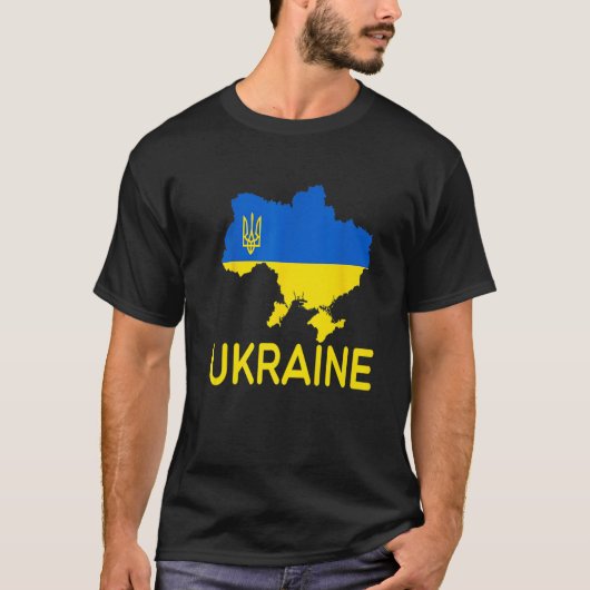 ウクライナ国旗のエンブレム地図愛国者 Tシャツ (正面)
