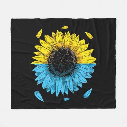 ウクライナ国旗のシンボルTryzubラブサポートウクライナ フリースブランケット (正面(横))