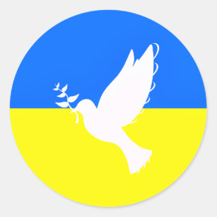 ウクライナ国旗のシール平和の自由サポートの鳩 ラウンドシール