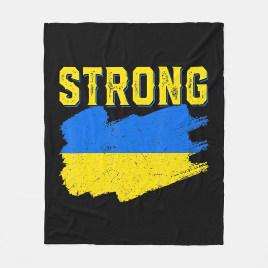 ウクライナ国旗のスタンドとウクライナ女性男性レトロ フリースブランケット (正面)