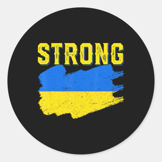 ウクライナ国旗のスタンドとウクライナ女性男性レトロ ラウンドシール (正面)