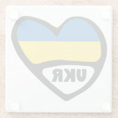 ウクライナ国旗のハート、国コードUKR ガラスコースター (裏面)