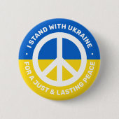 ウクライナ国旗の平和のシンボル私はウクライナと立つ 缶バッジ (正面)