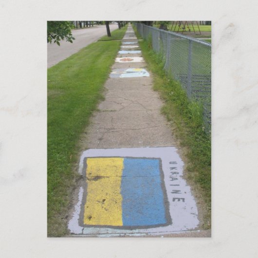 ウクライナ国旗の歩道アート ポストカード (正面)