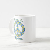 ウクライナ国旗の色の太平洋平和サイン引用文 コーヒーマグカップ (正面左)