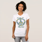 ウクライナ国旗の色の太平洋平和サイン引用文 Tシャツ (正面フル)