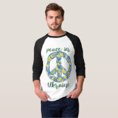 ウクライナ国旗の色の太平洋平和サイン引用文 Tシャツ (正面フル)