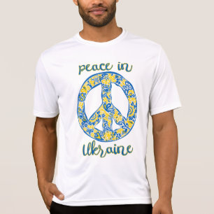 ウクライナ国旗の色の太平洋平和サイン引用文 Tシャツ