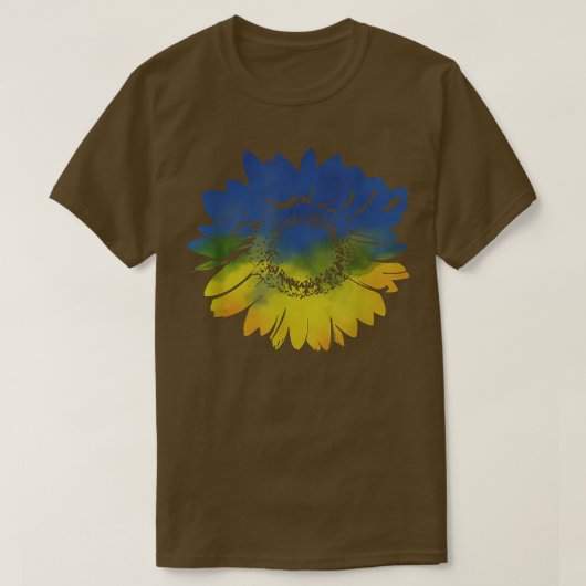 ウクライナ国旗の色の青い黄色のひまわり Tシャツ (デザイン正面)