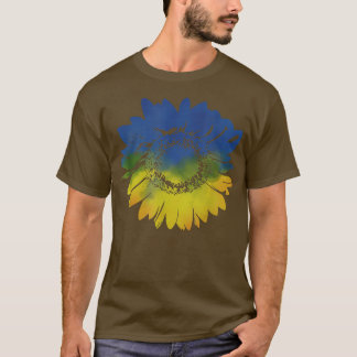 ウクライナ国旗の色の青い黄色のひまわり Tシャツ