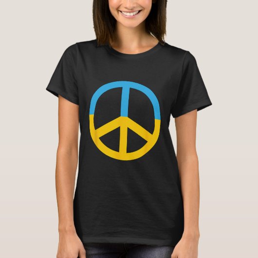 ウクライナ国旗の色を使った平和のシンボルF Tシャツ (正面)