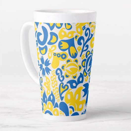 ウクライナ国旗の色を持つ民俗模様 カフェラテマグ (左アングル)