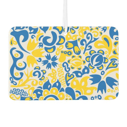 ウクライナ国旗の色を持つ民俗模様 カーエアーフレッシュナー (正面)