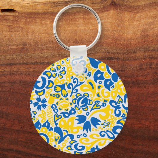 ウクライナ国旗の色を持つ民俗模様 キーホルダー (正面)