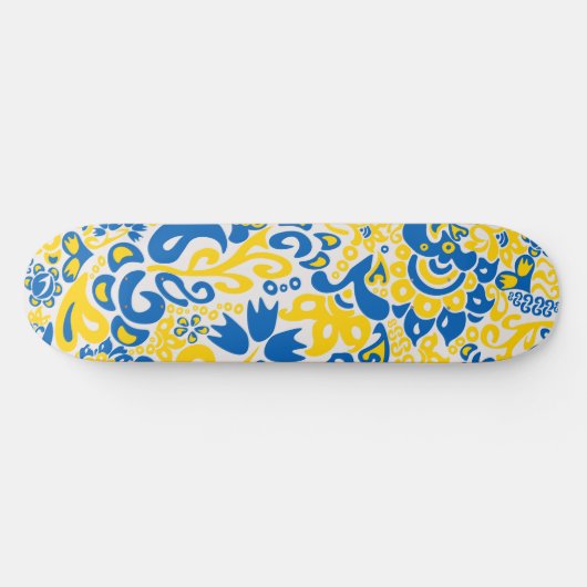 ウクライナ国旗の色を持つ民俗模様 スケートボード (横)