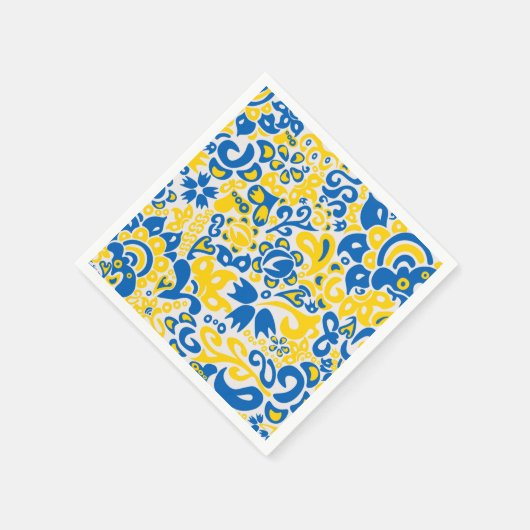 ウクライナ国旗の色を持つ民俗模様 スタンダードカクテルナプキン (角)