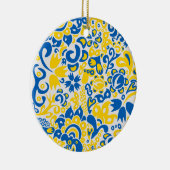 ウクライナ国旗の色を持つ民俗模様 セラミックオーナメント (右)