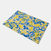 ウクライナ国旗の色を持つ民俗模様 ドアマット (アングル)