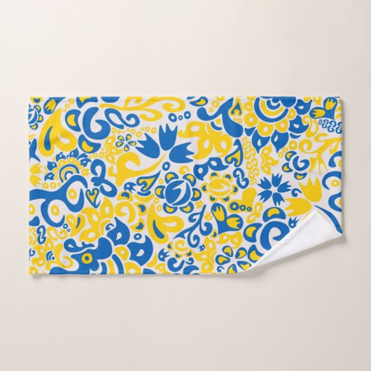 ウクライナ国旗の色を持つ民俗模様 ハンドタオル (ハンドタオル)