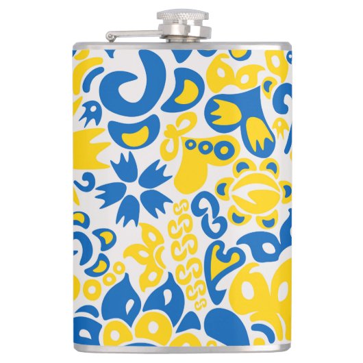 ウクライナ国旗の色を持つ民俗模様 フラスク (正面)