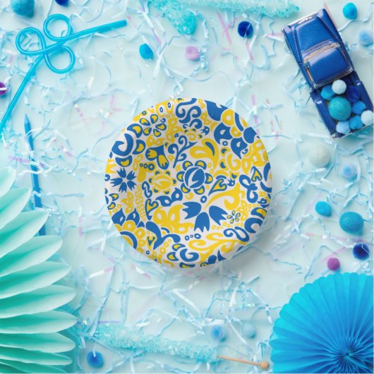 ウクライナ国旗の色を持つ民俗模様 ペーパーボウル (パーティー)