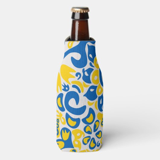 ウクライナ国旗の色を持つ民俗模様 ボトルクーラー (ボトル正面)