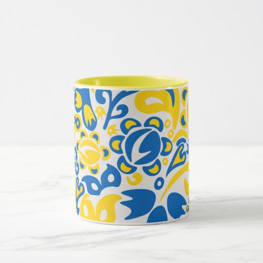 ウクライナ国旗の色を持つ民俗模様 マグカップ (中央)