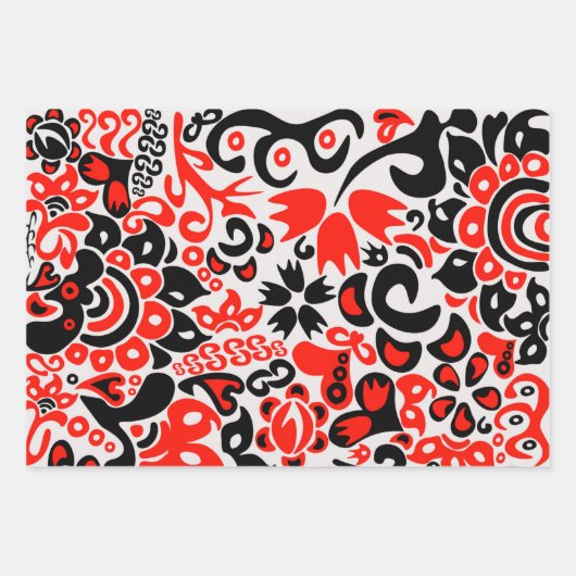 ウクライナ国旗の色を持つ民俗模様 ラッピングペーパーシート (正面3)