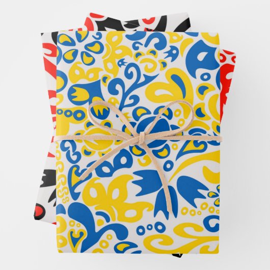 ウクライナ国旗の色を持つ民俗模様 ラッピングペーパーシート (インサイチュ)