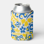 ウクライナ国旗の色を持つ民俗模様 缶クーラー (缶正面)