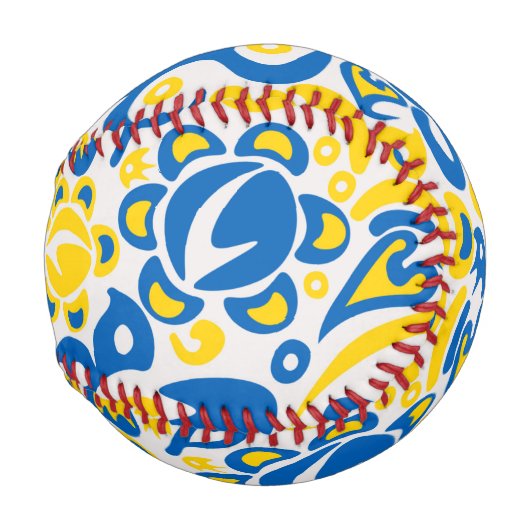 ウクライナ国旗の色を持つ民俗模様 野球ボール (正面右)