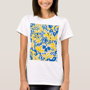 ウクライナ国旗の色を持つ民俗模様 Tシャツ