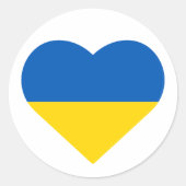 ウクライナ国旗の色ブルー&イエローハートウクライナ ラウンドシール (正面)