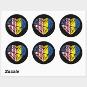 ウクライナ国旗の連帯アメリカ国旗のハート ラウンドシール (シート)